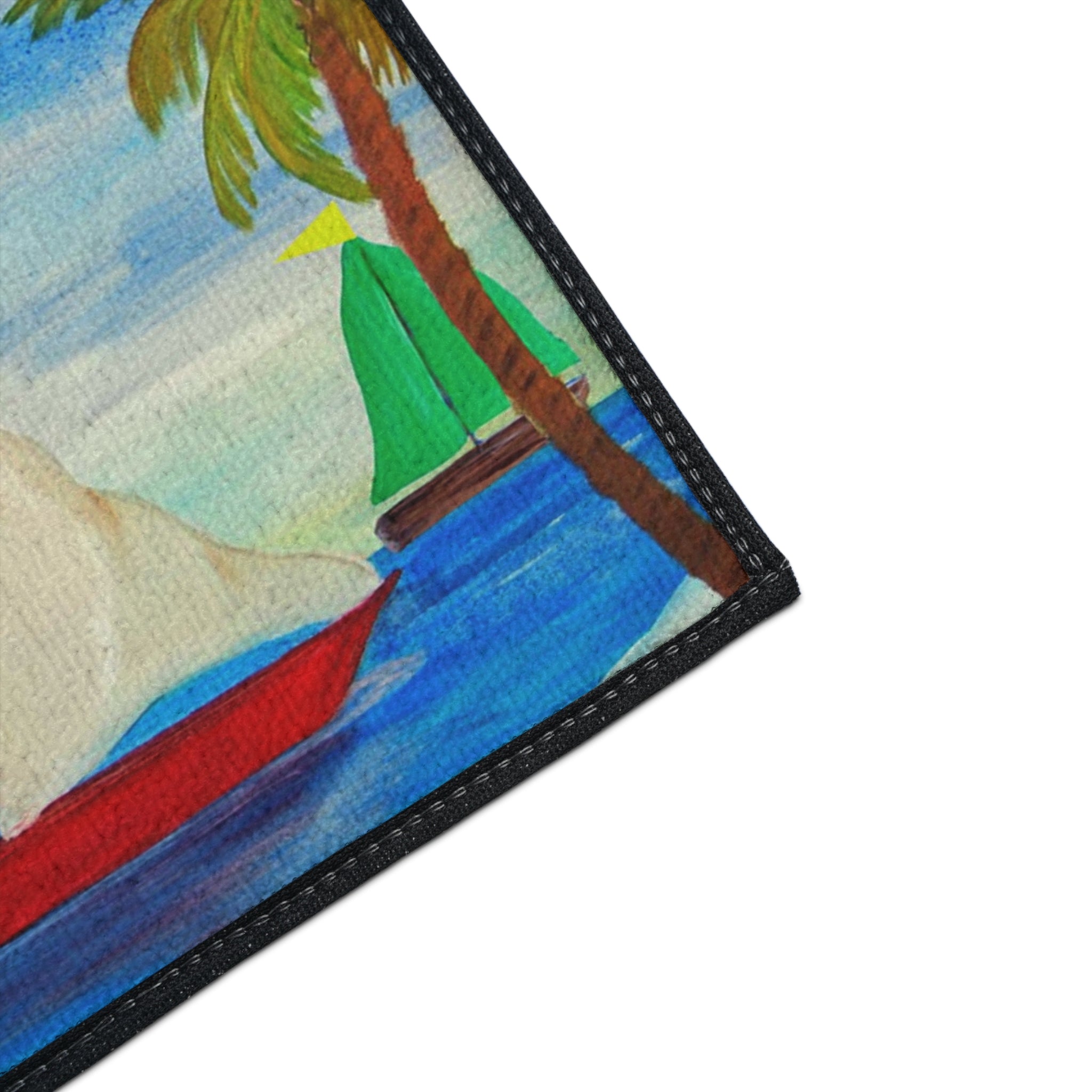 Sailboat Palm Beach Floor Mat — Heavy-Duty Tropical Welcome Mat