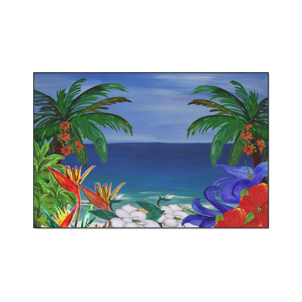 Tropical Beach Floor Mat — Heavy-Duty Outdoor/Indoor Doormat with Palm Trees & Floral Design