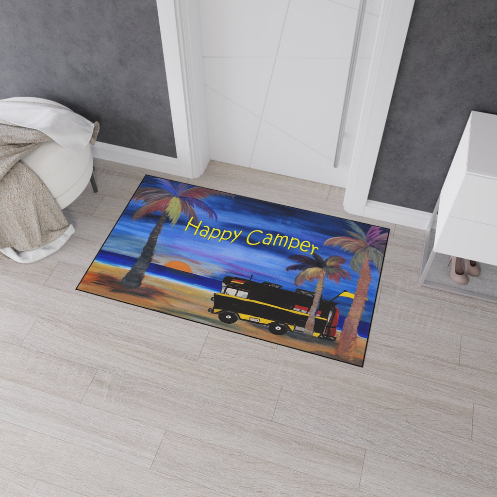 Happy Camper Floor Mat — Heavy-Duty Outdoor/Entry Rug for RV & Beach Lovers