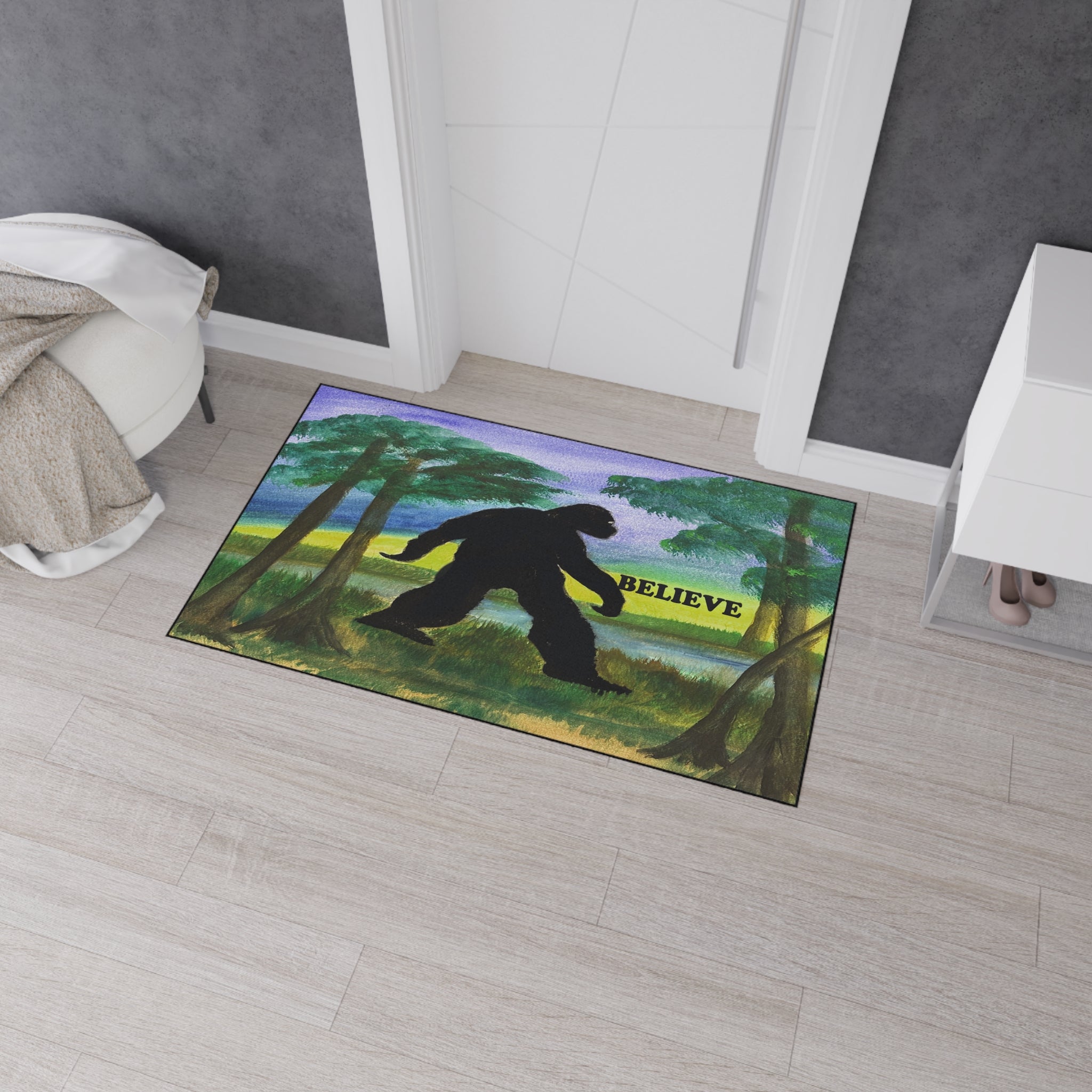 Believe Sasquatch Floor Mat - Bigfoot Forest Welcome Doormat