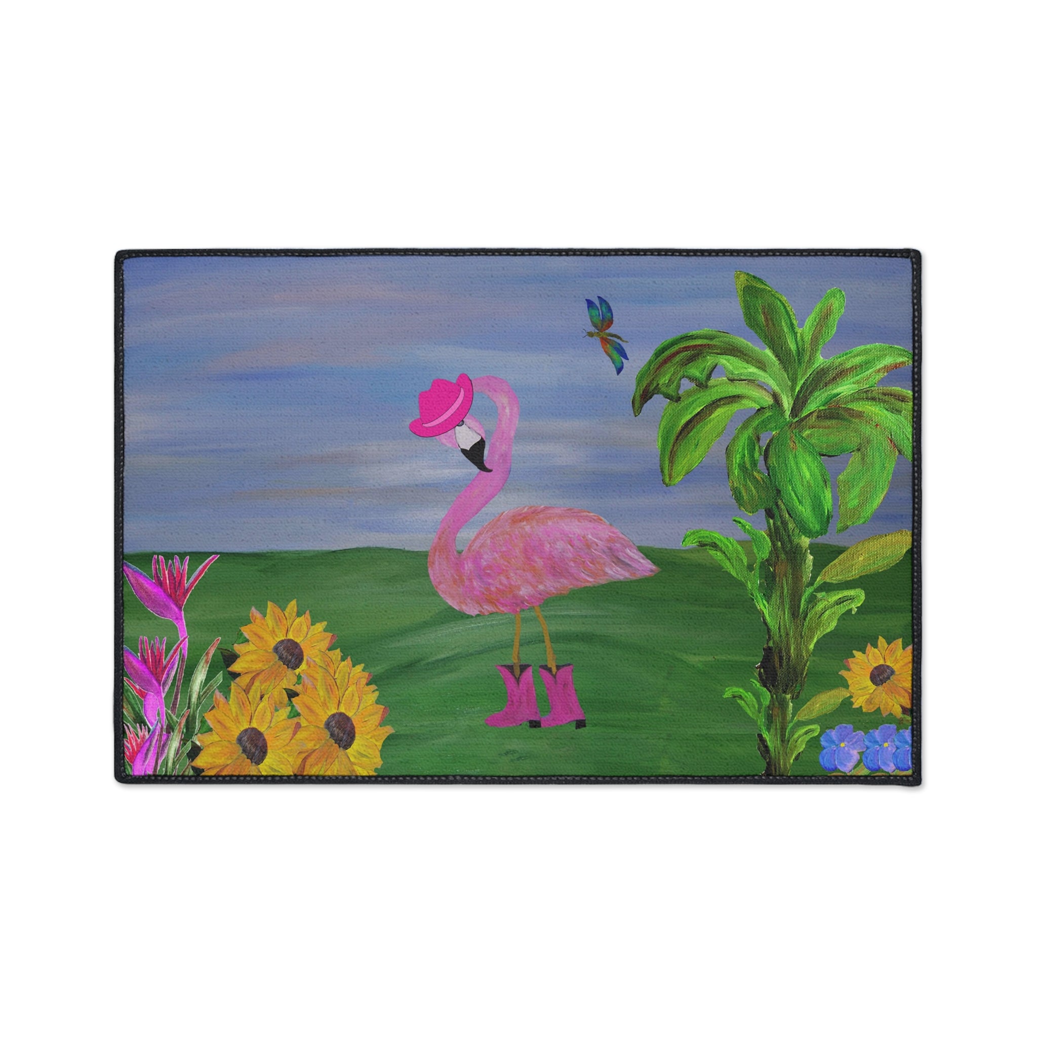 Cowgirl Pink Flamingo in Cowboy boots and hat funny Garden Heavy Duty Floor Mat