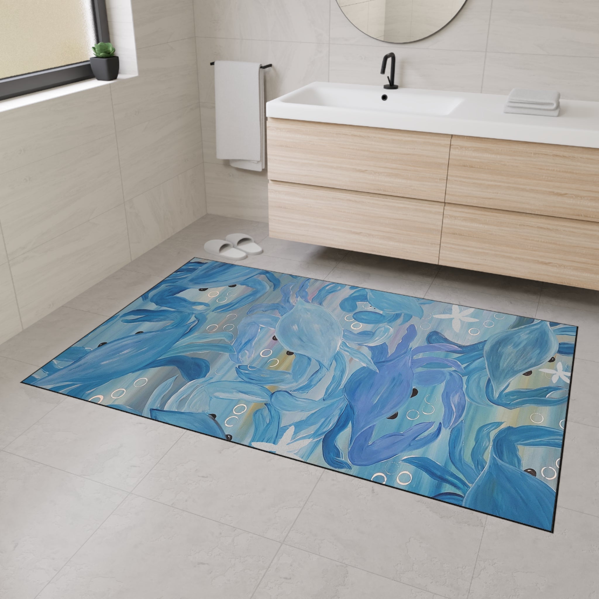 Blue Crab party Ocean Waves Heavy-Duty Floor Mat — Abstract Seascape Entrance Mat