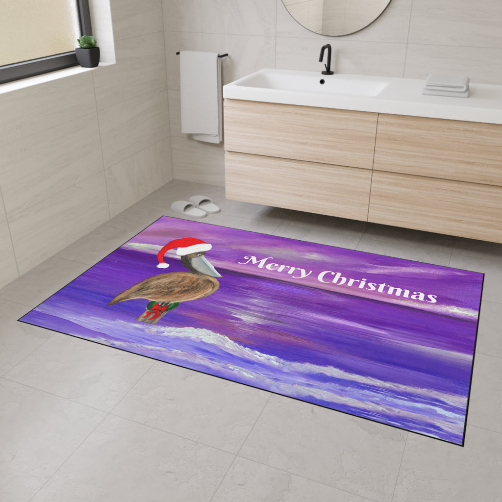 Merry Christmas Pelican Heavy-Duty Floor Mat — Coastal Holiday Welcome Mat
