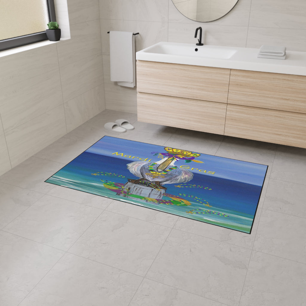 Mardi Gras Crowned Pelican Beach Heavy-Duty Floor Mat