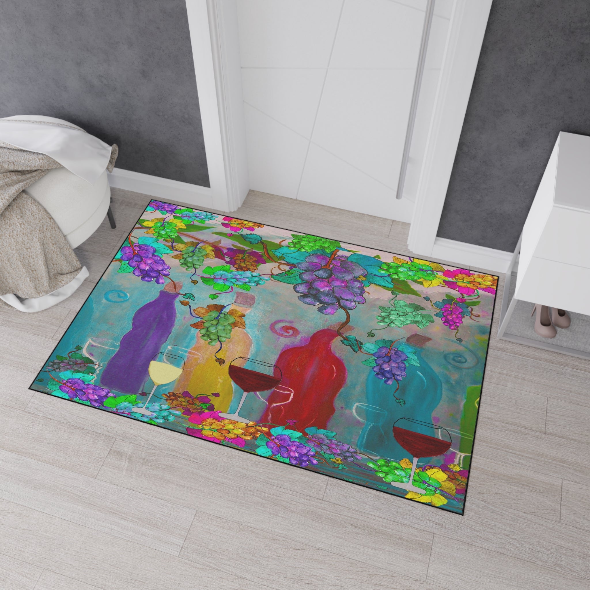 Wine & Grapes Heavy Duty Floor Mat — Colorful Vineyard Kitchen Rug