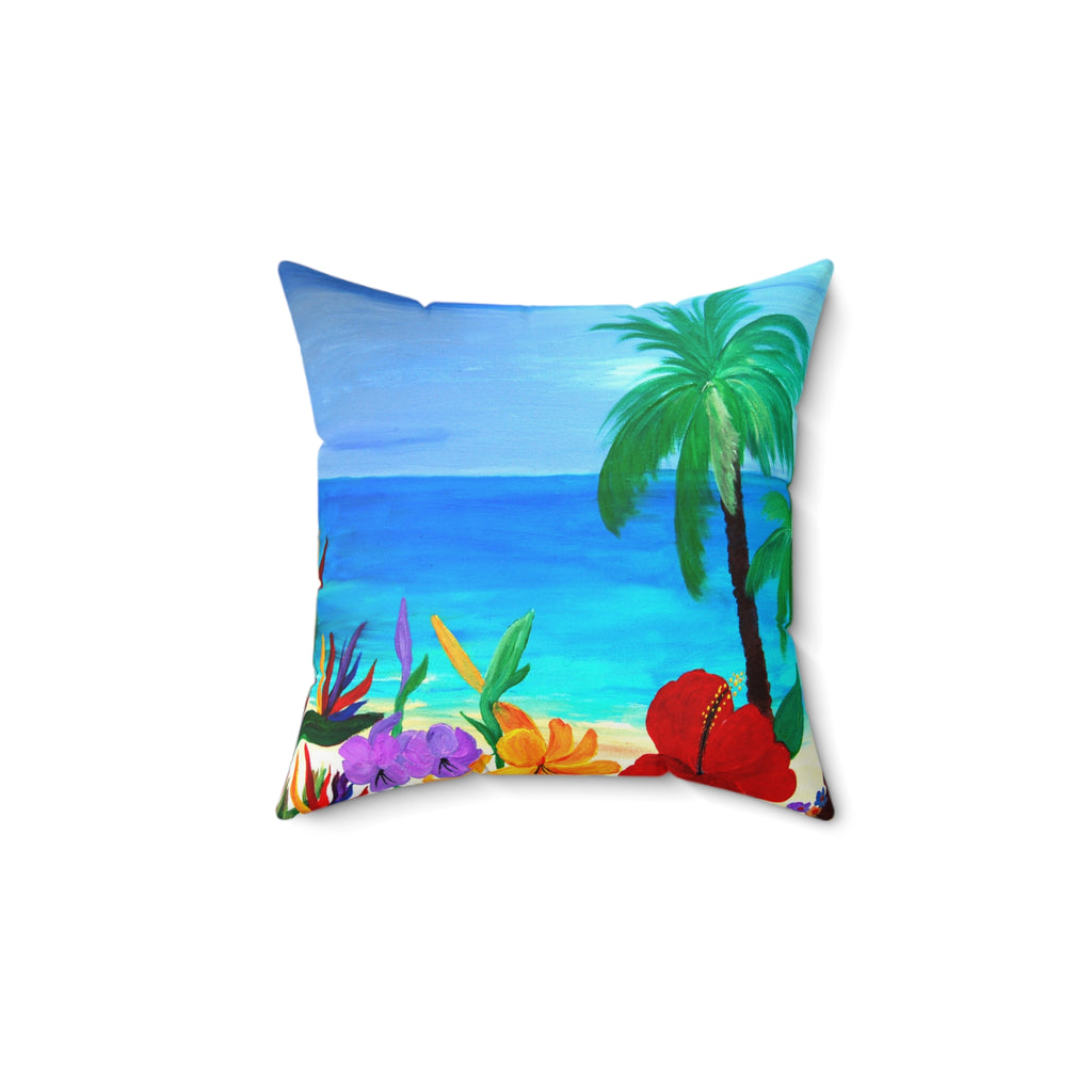 Tropical Beach Pillow - Palm Trees & Hibiscus Decorative Throw