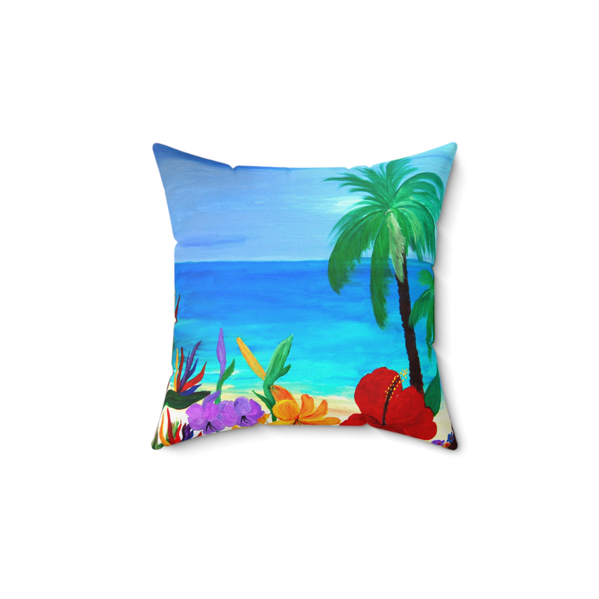 Tropical Beach Pillow - Palm Trees & Hibiscus Decorative Throw