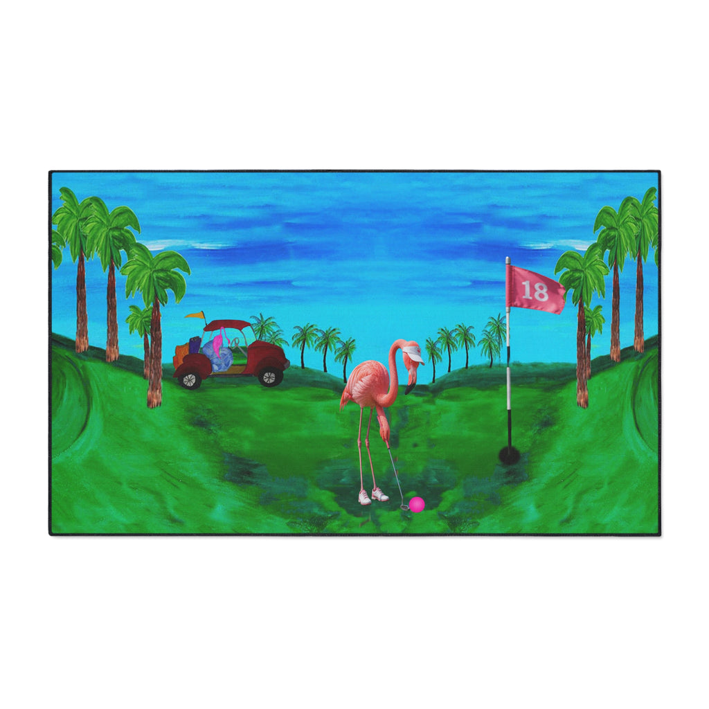Golf Flamingo Heavy Duty Floor Mat — Tropical 18th Hole Welcome Mat