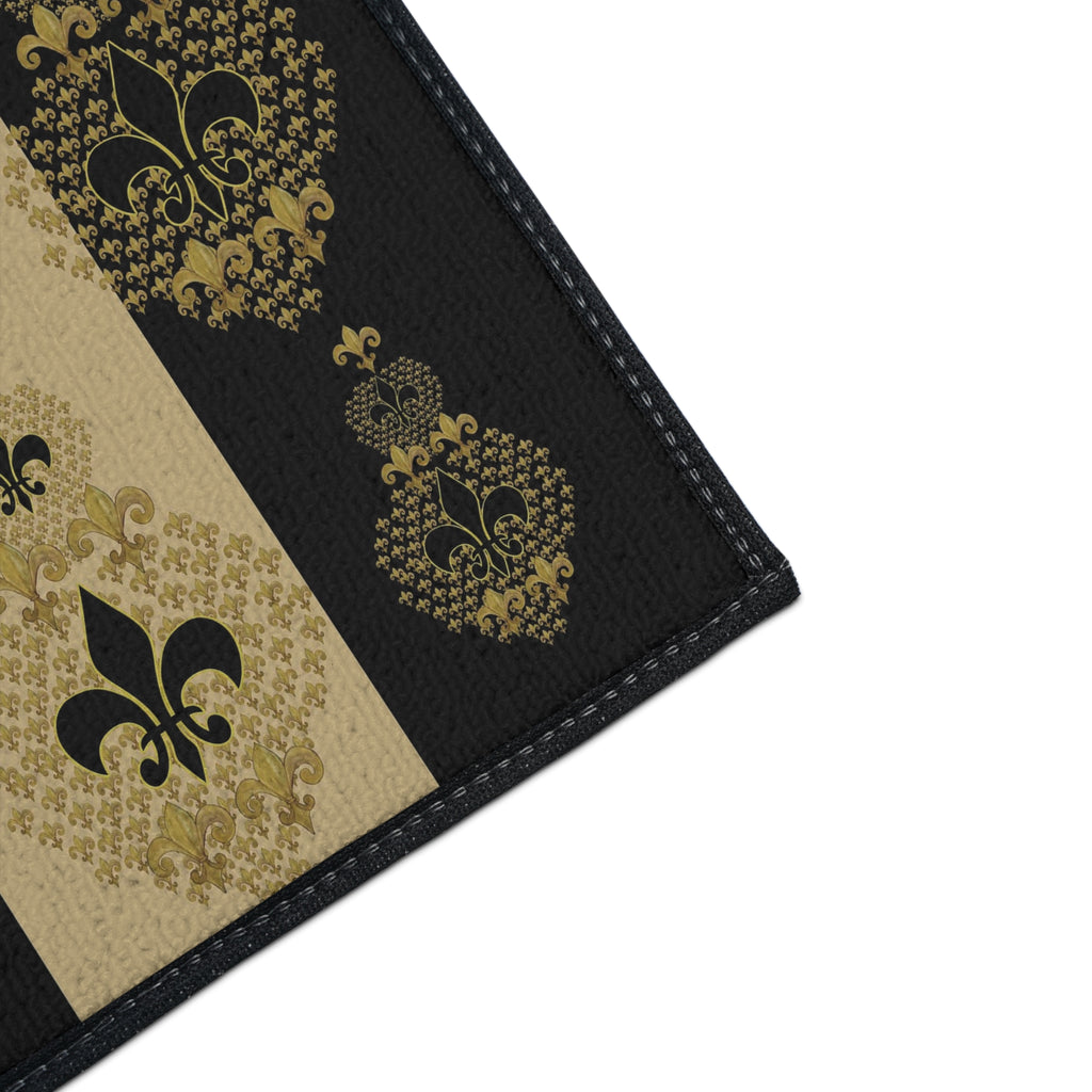 Fleur-de-Lis Heavy Duty Floor Mat — Black & Gold Decorative Entry Rug
