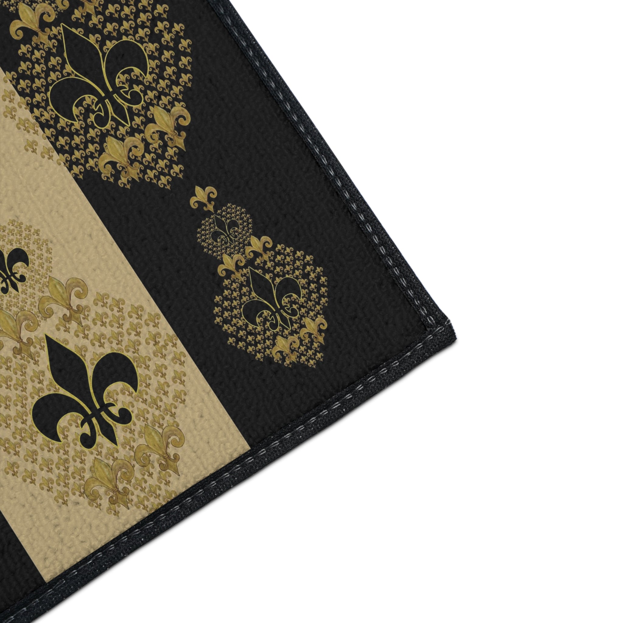 Fleur-de-Lis Heavy Duty Floor Mat — Black & Gold Decorative Entry Rug