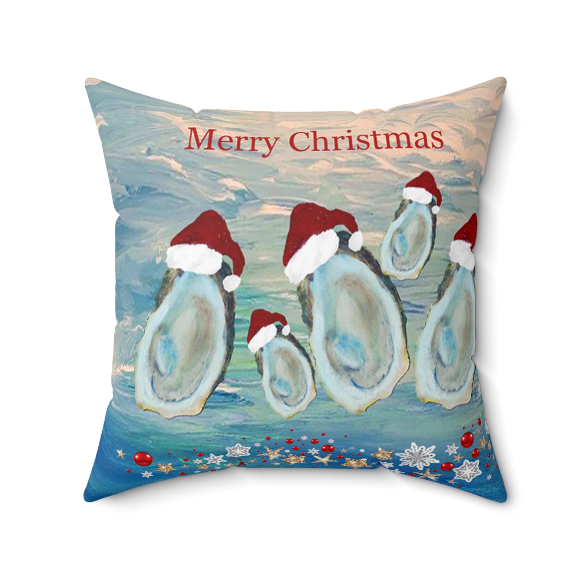 Merry Christmas Oyster Family Holiday Pillow