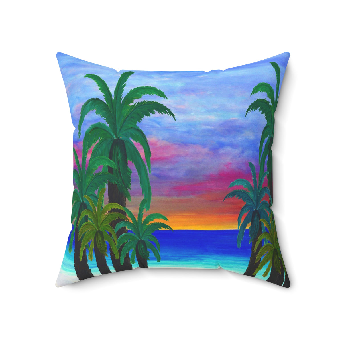 Tropical Sunset Palm Pillow — Beach Sunset Decorative Throw Pillow