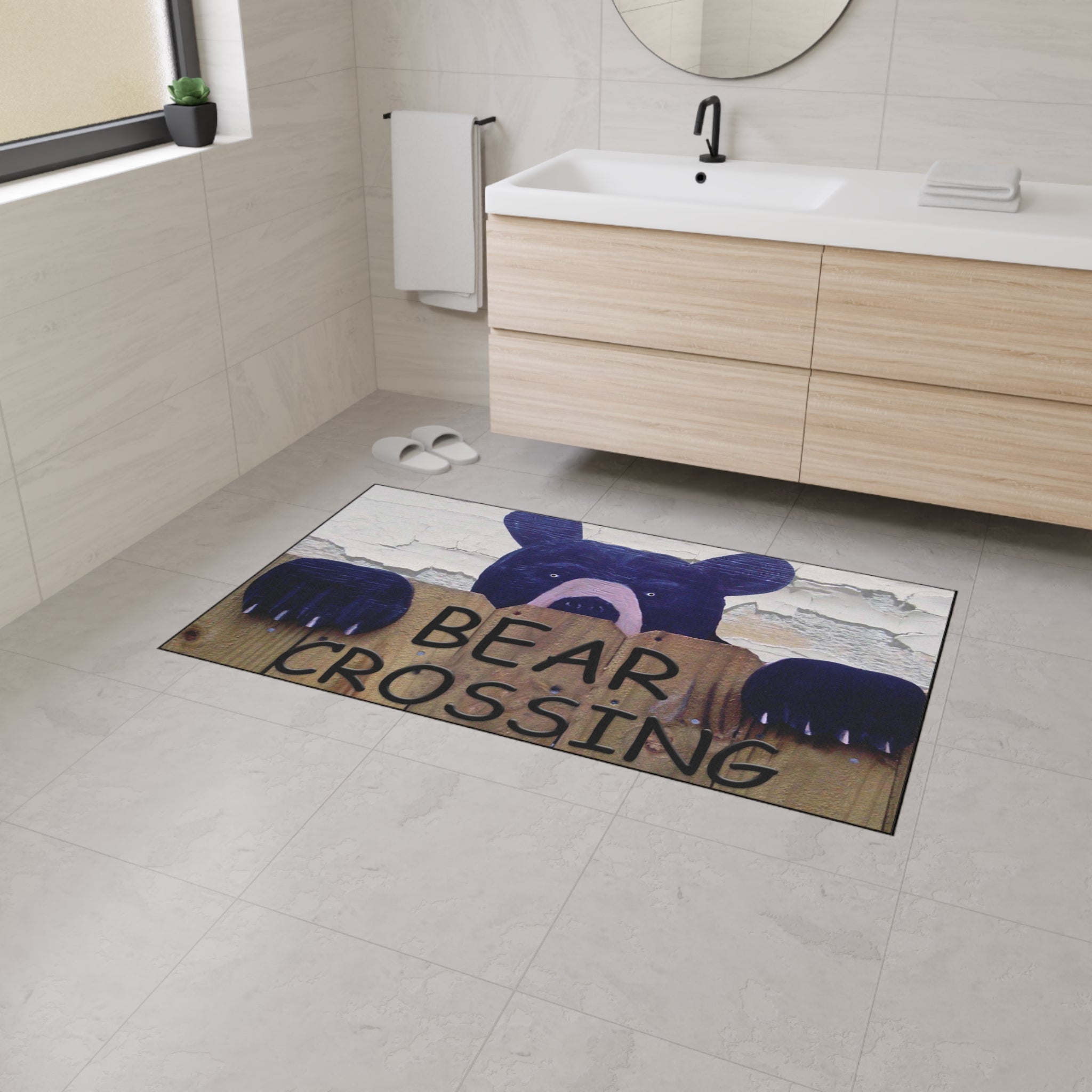 Bear Crossing Heavy-Duty Floor Mat — Rustic Welcome Doormat for Porch & Entry