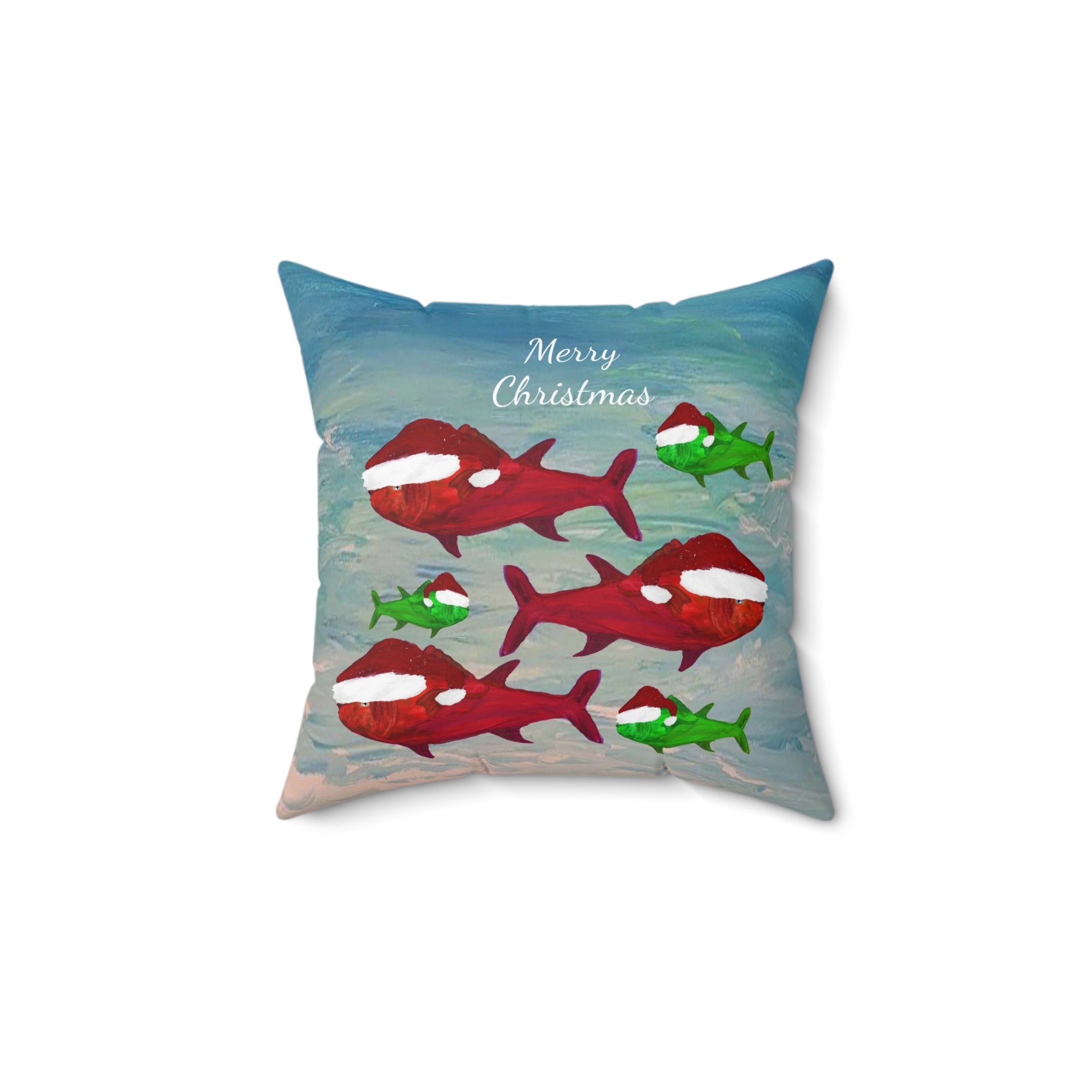 Christmas Fish Throw Pillow — 'Merry Christmas' Nautical Holiday Decor