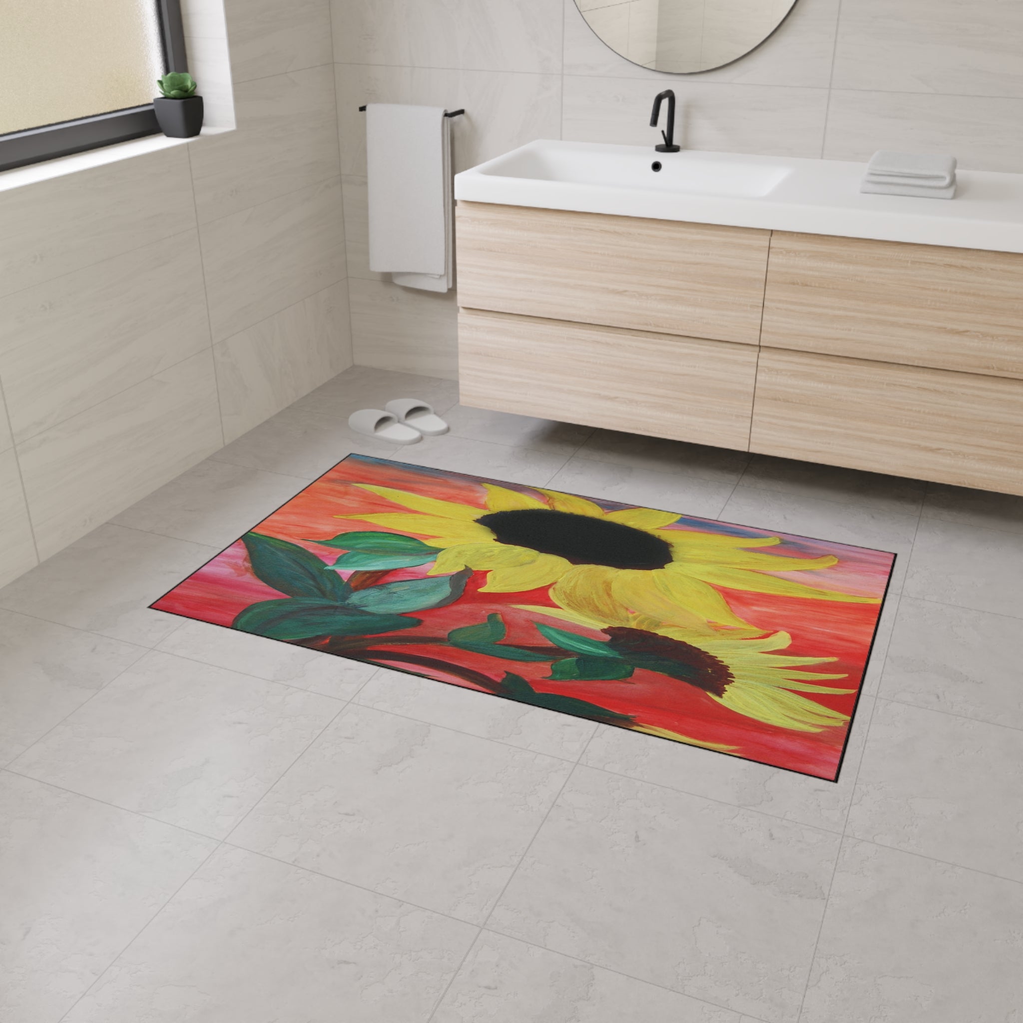 Sunflower Art Heavy-Duty Floor Mat — Bold Yellow Floral Entry Rug