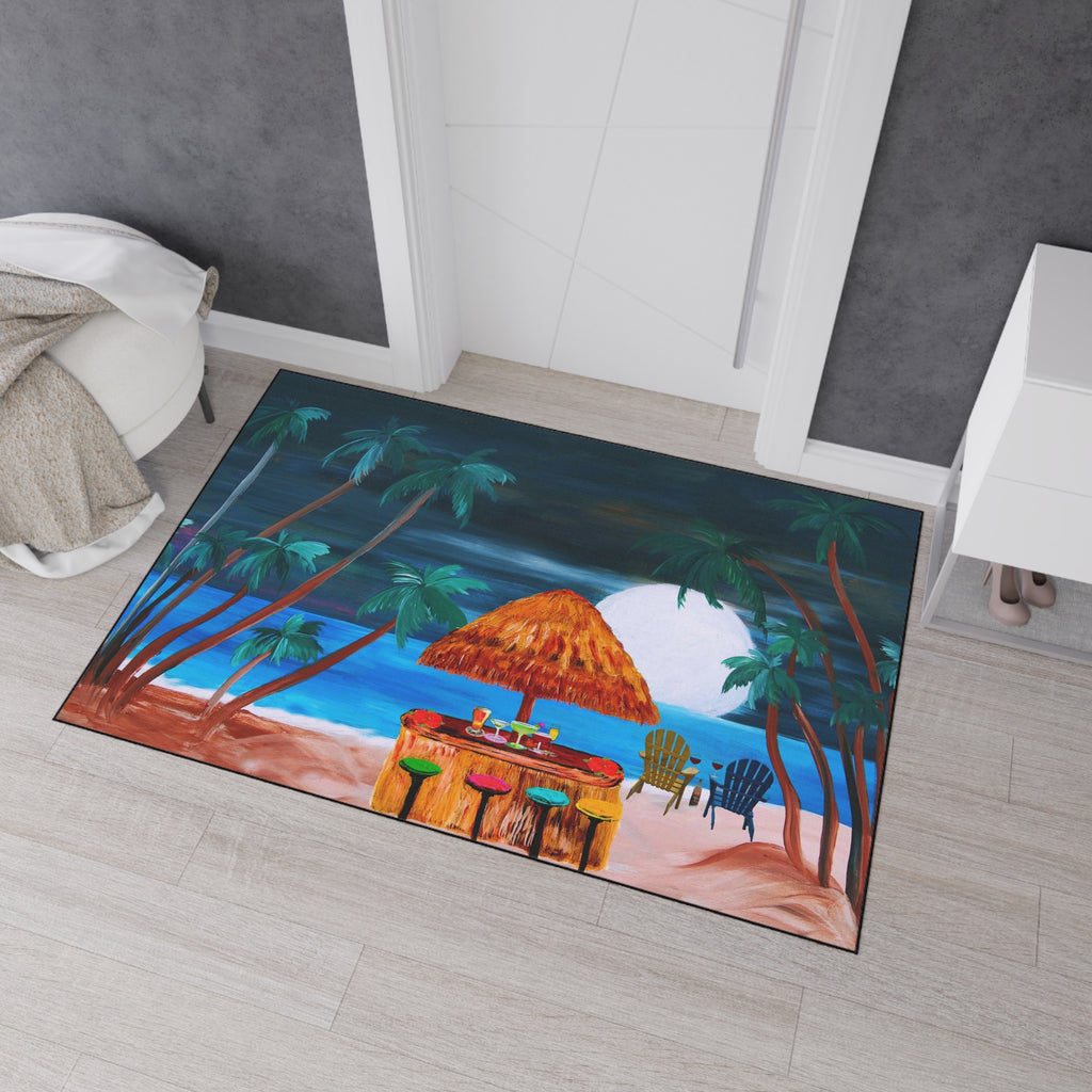 Tropical Beach Tiki Mat — Heavy Duty Floor Mat with Sunset Palm Paradise Design