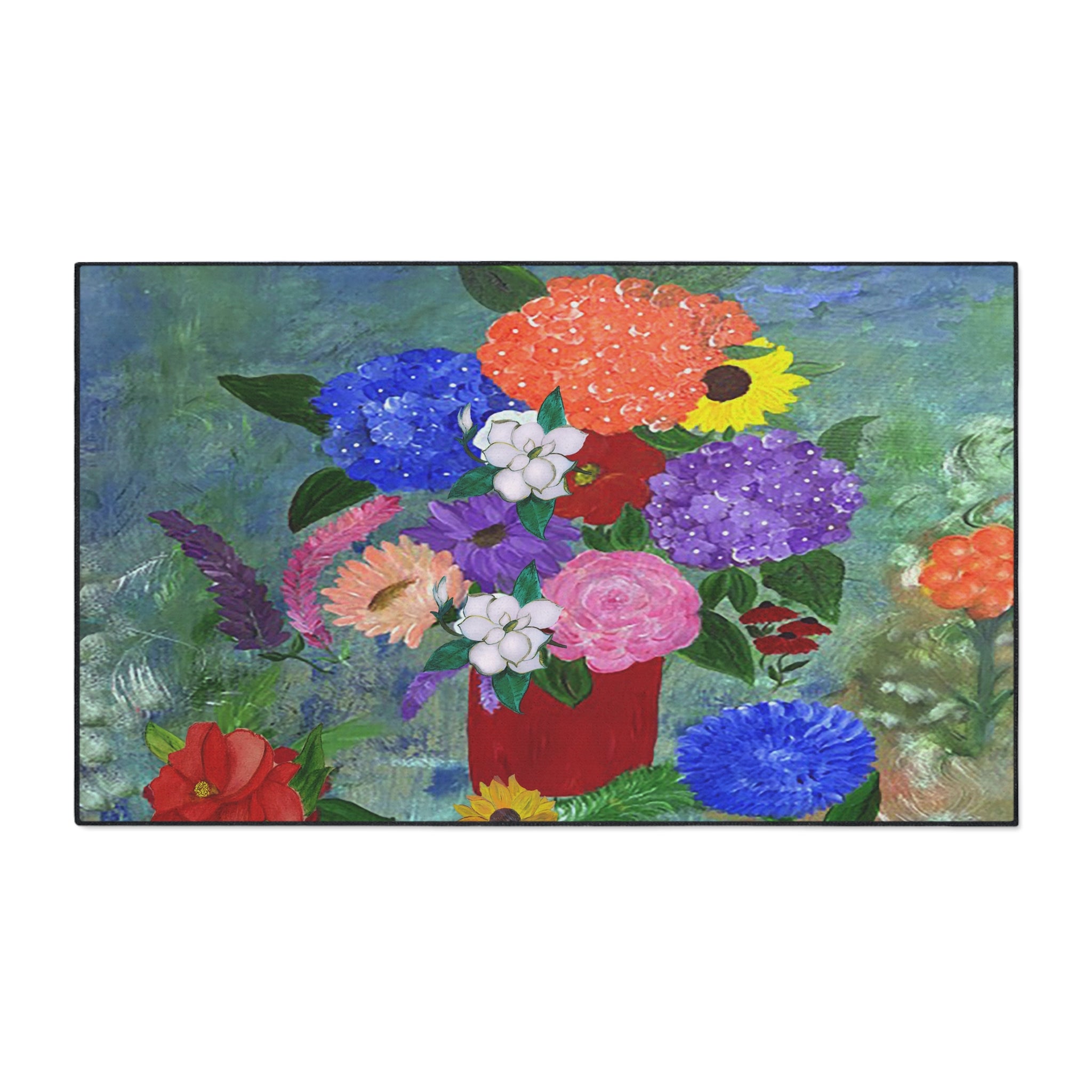 Floral Bouquet Heavy-Duty Floor Mat — Colorful Painted Flowers Entrance Rug