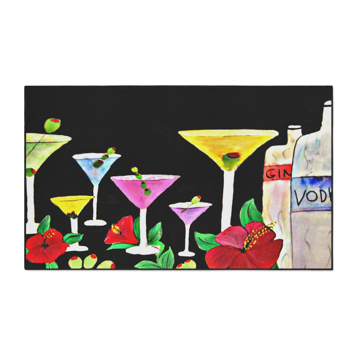 Cocktail Bar Floor Mat — Colorful Martini & Spirits Floral Mat