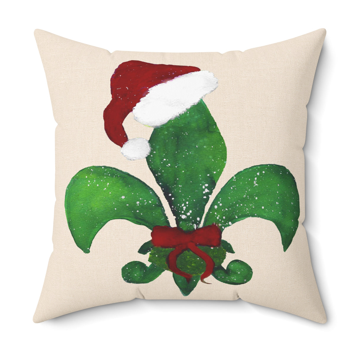 Christmas Fleur‑de‑Lis Decorative Pillow — Santa Hat Holiday Accent