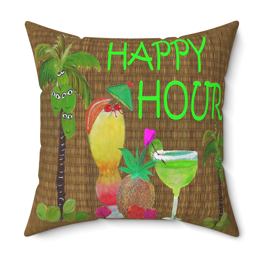 Happy Hour Tropical Pillow — Cocktail Bar Decorative Throw Pillow