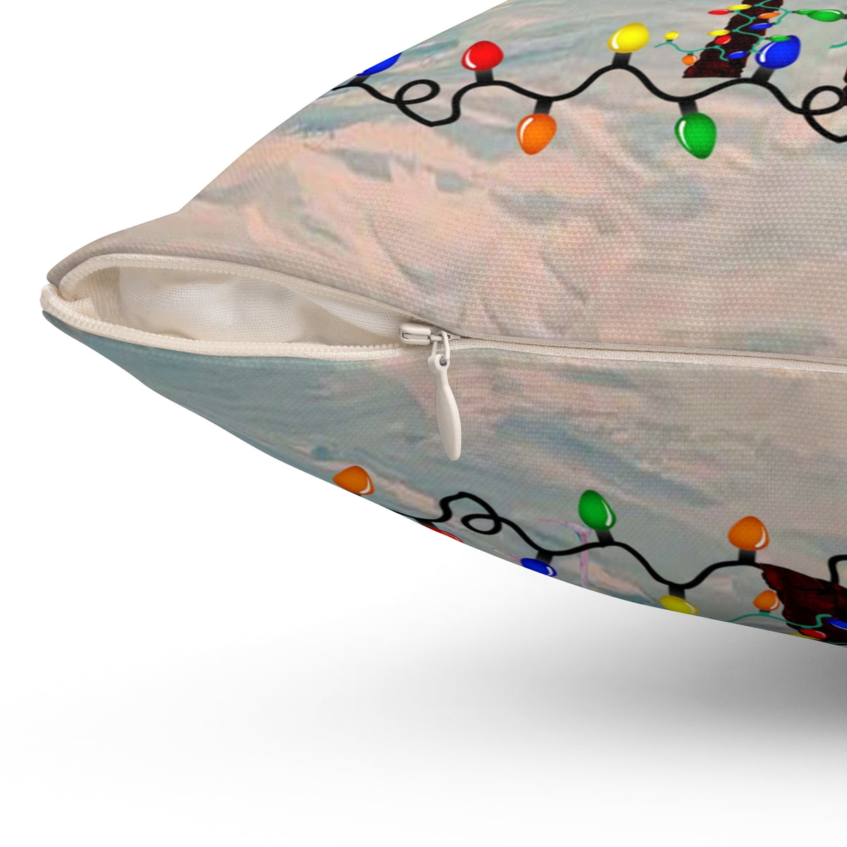 Tropical Christmas Palm Pillow — Flamingo & Holiday Lights Square Throw Pillow