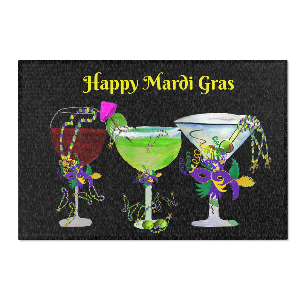 Mardi Gras Cocktail Area Rug — "Happy Mardi Gras" Festive Party Mat