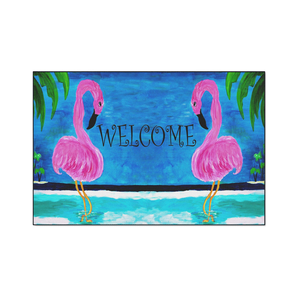 Welcome Flamingo Beach Mat — Heavy-Duty Tropical Welcome Doormat