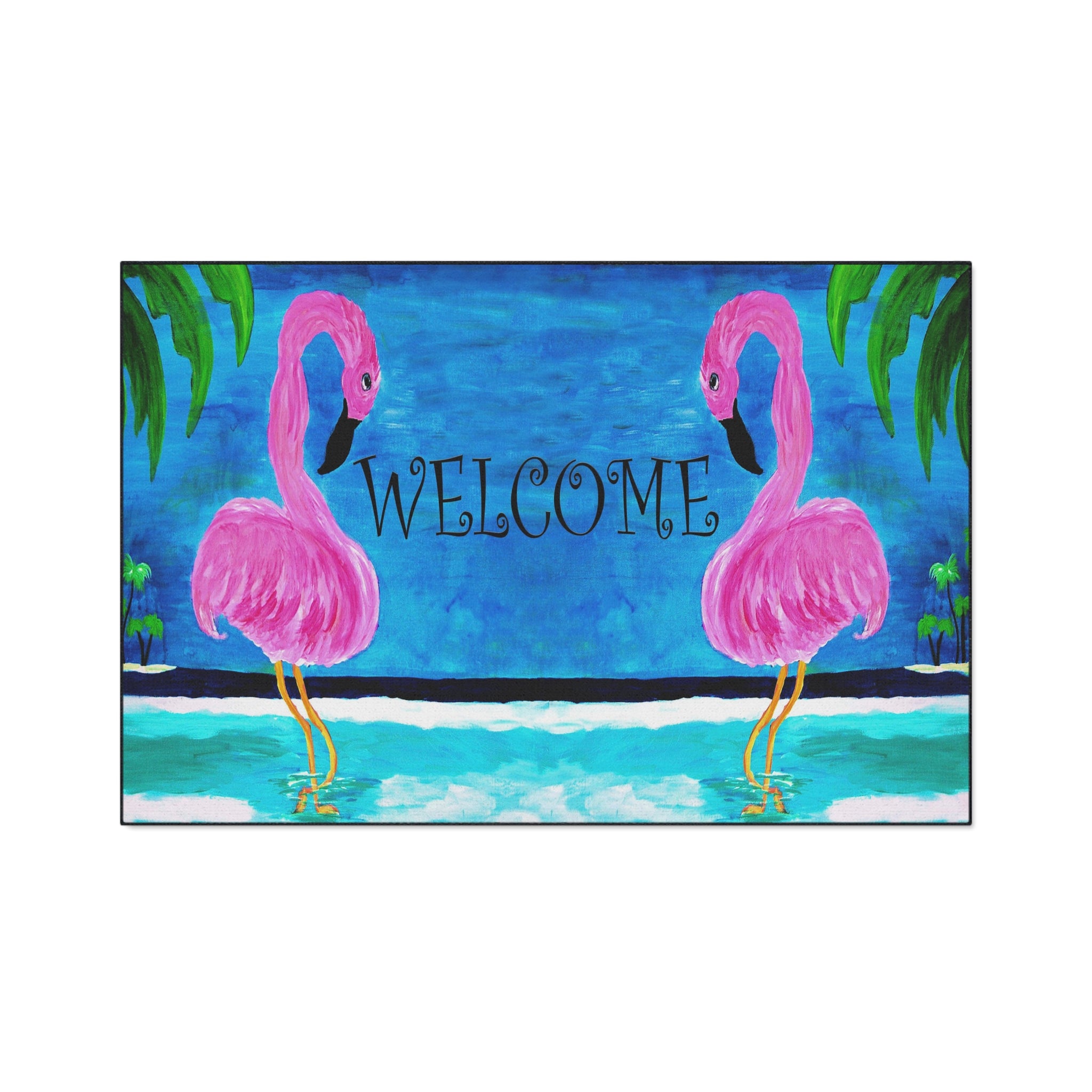 Welcome Flamingo Beach Mat — Heavy-Duty Tropical Welcome Doormat