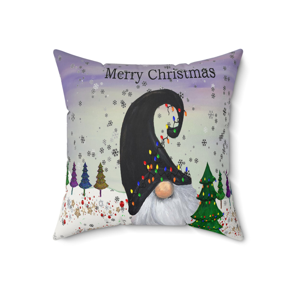 Merry Christmas Gnome Throw Pillow – Holiday Decorative Cushion with Festive Lights