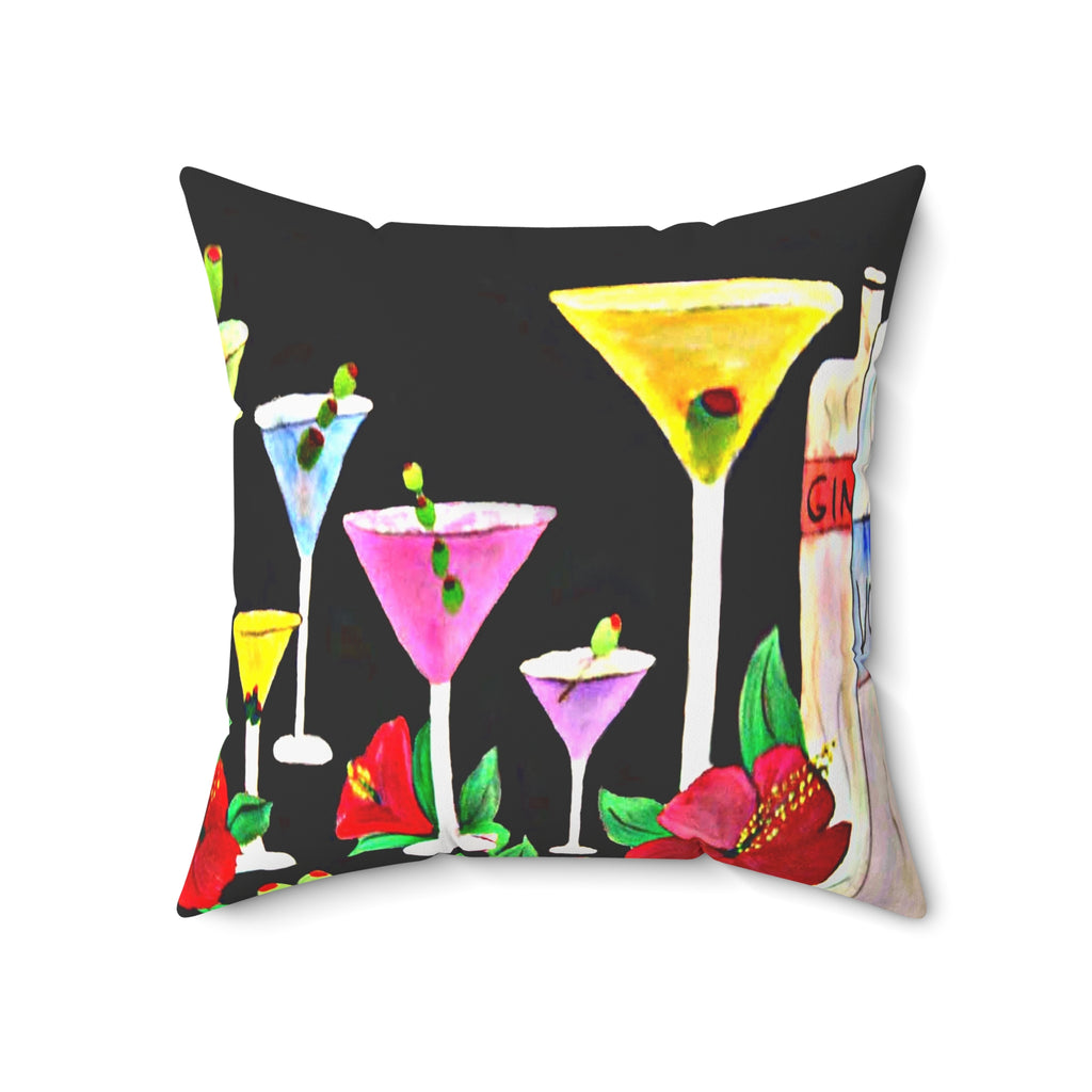 Cocktail Martini Pillow - Colorful Bar Art Decorative Throw Pillow