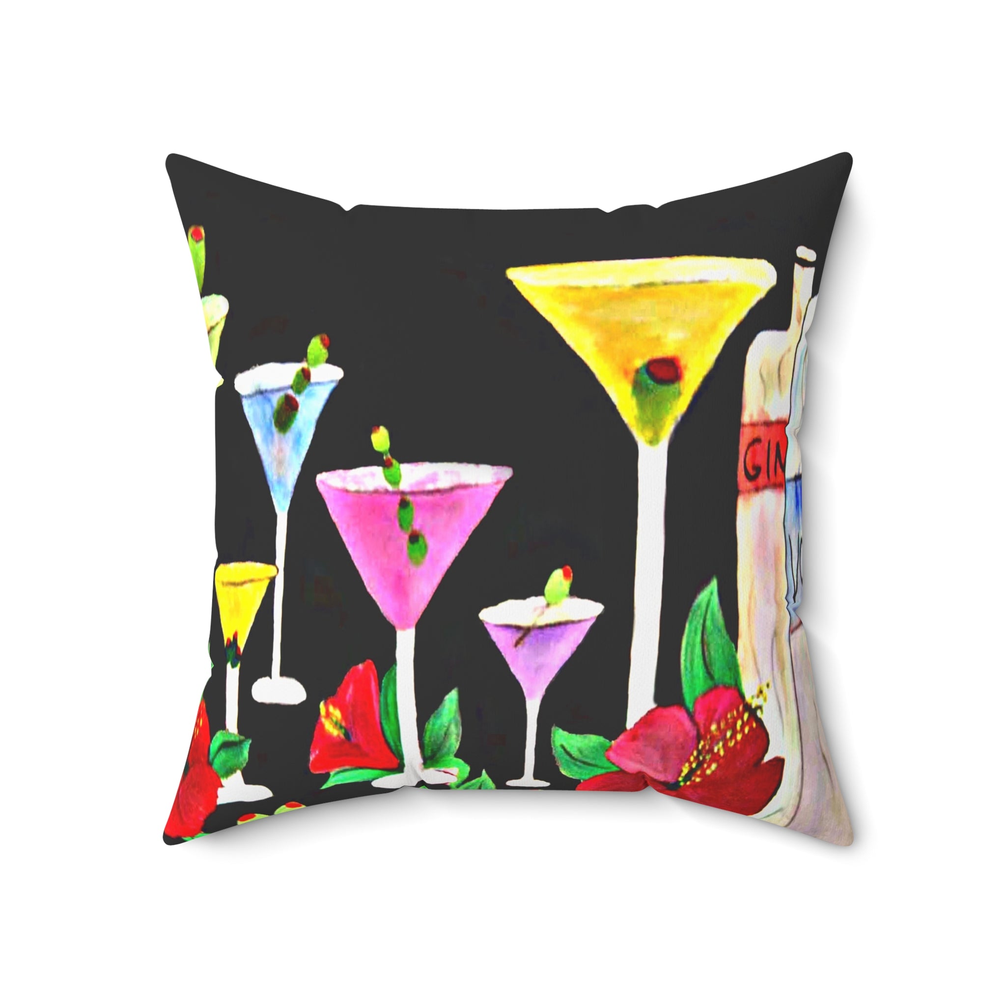 Cocktail Martini Pillow - Colorful Bar Art Decorative Throw Pillow