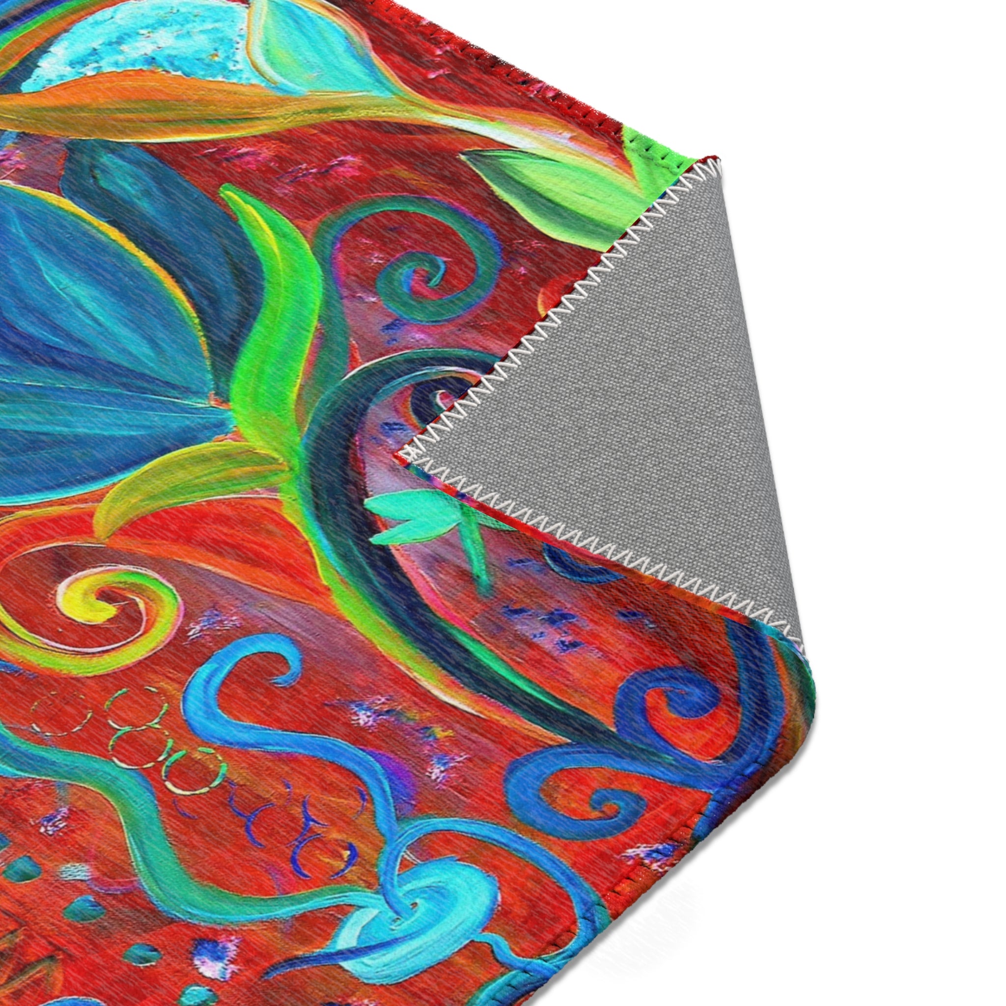 Vibrant Floral Boho Area Rug — Colorful Swirl Garden Accent Rug