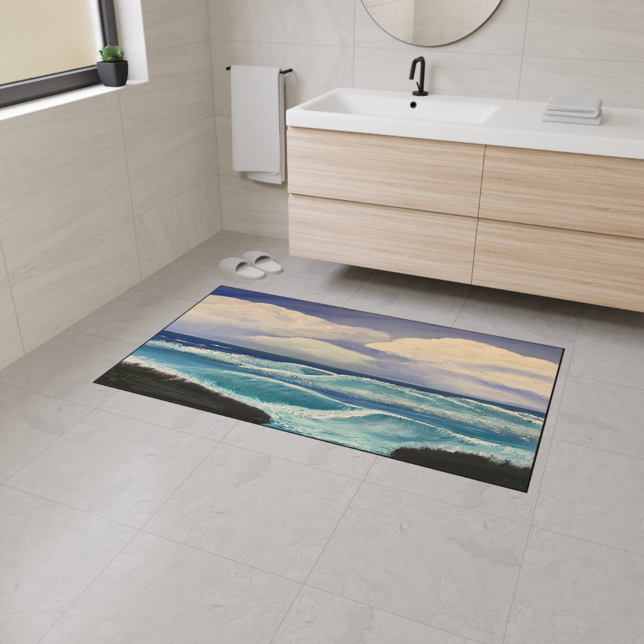 Ocean Waves Heavy-Duty Floor Mat — Coastal Seascape Doormat