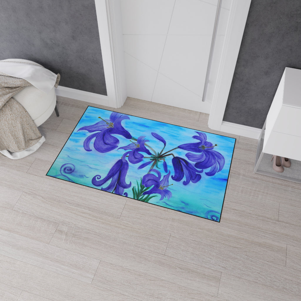 Blue Lily Heavy Duty Floor Mat — Waterproof Floral Entryway Rug