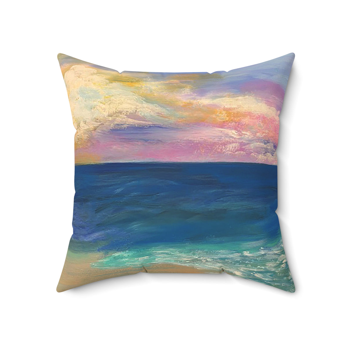 Coastal Sunset Pillow — Ocean Beach Art Square Throw Pillow