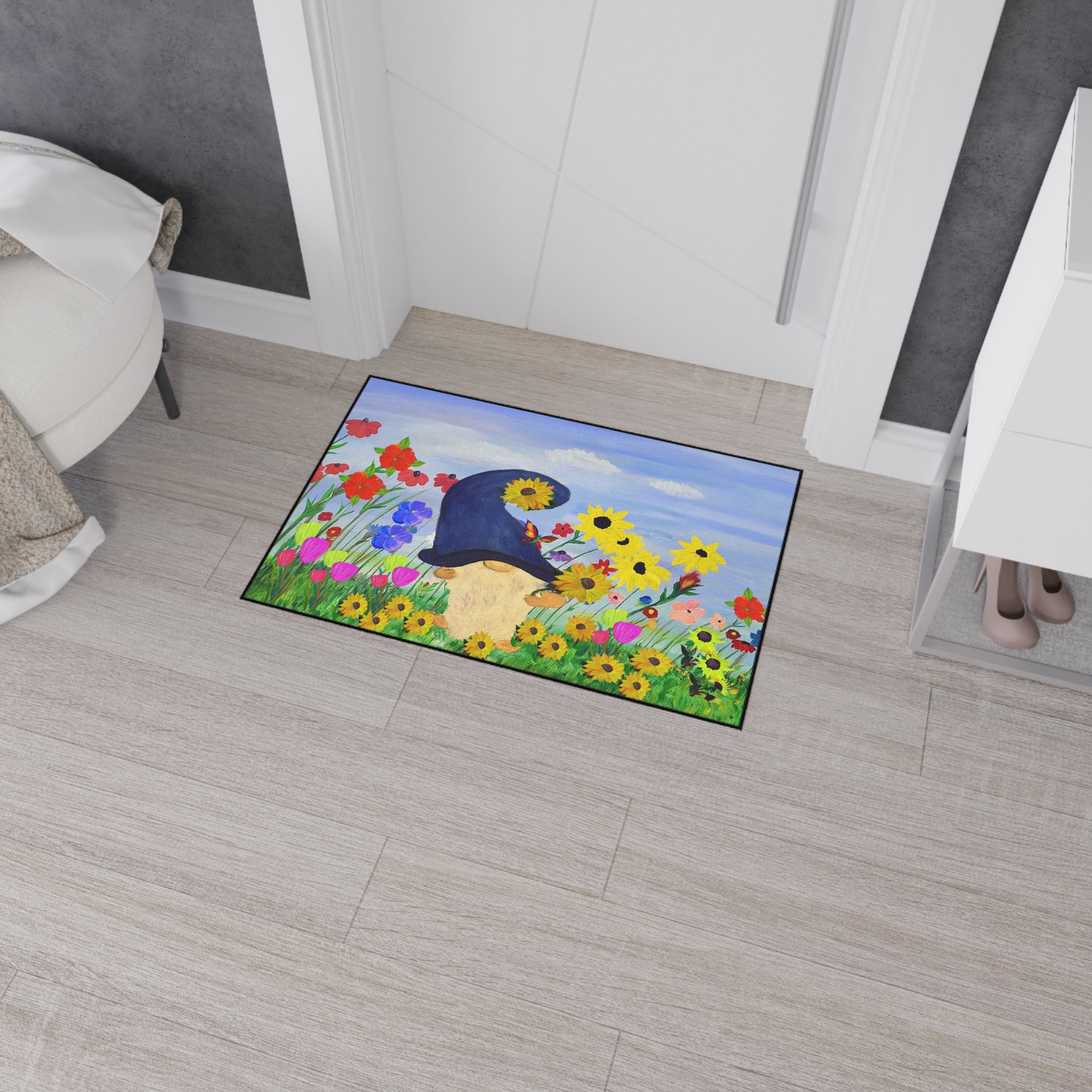 Gnome in Wildflower Garden Heavy Duty Floor Mat