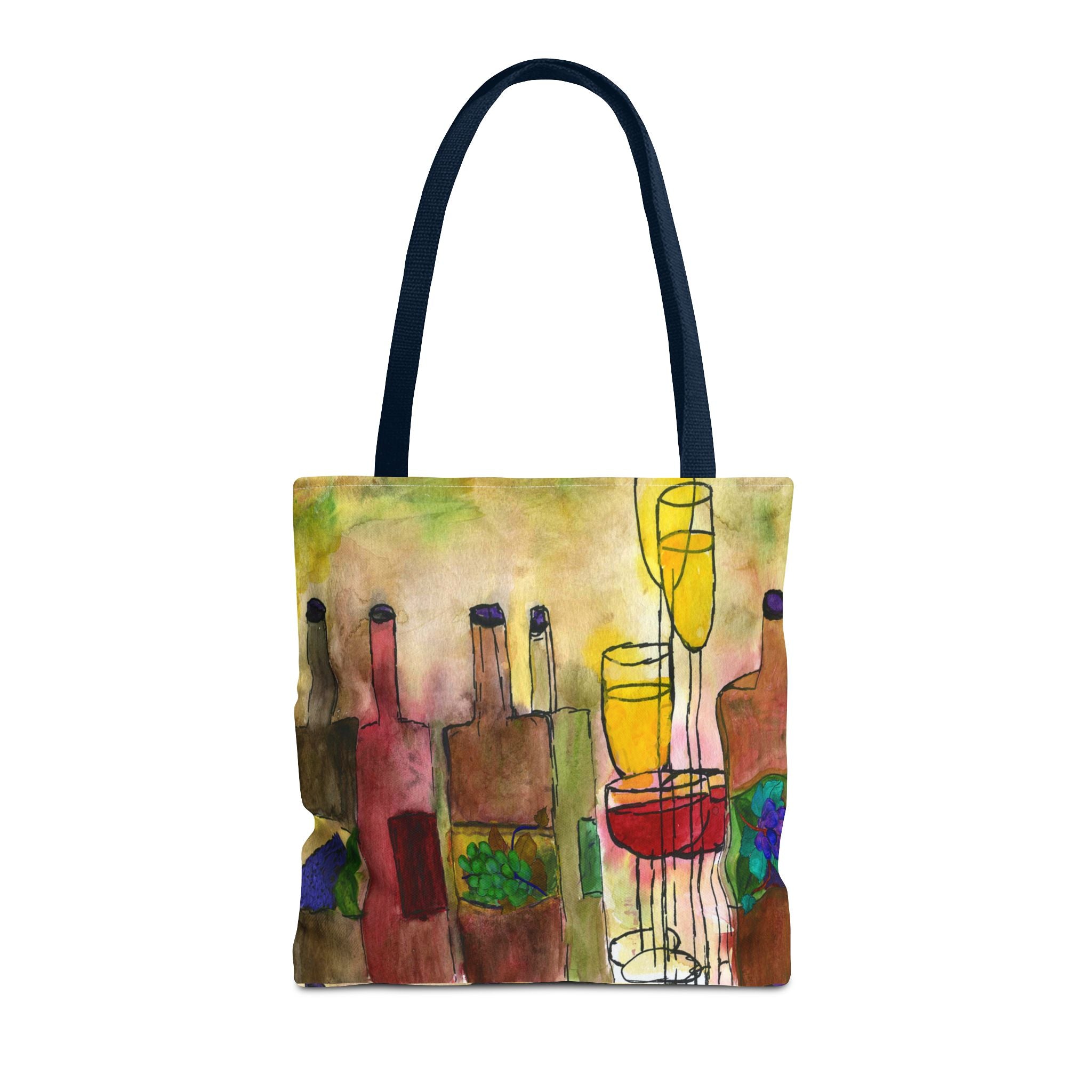 Wine & Glasses Artistic Tote Bag — Colorful Vineyard Watercolor All-Over Print