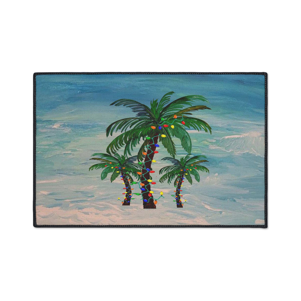 Tropical Palm Floor Mat — Palm Trees with String Lights Beach Doormat