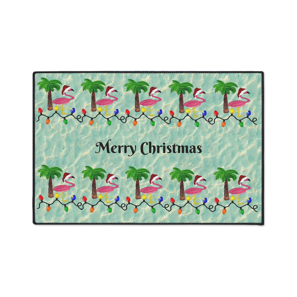 Tropical Flamingo Christmas Floor Mat — Merry Christmas Poolside Doormat