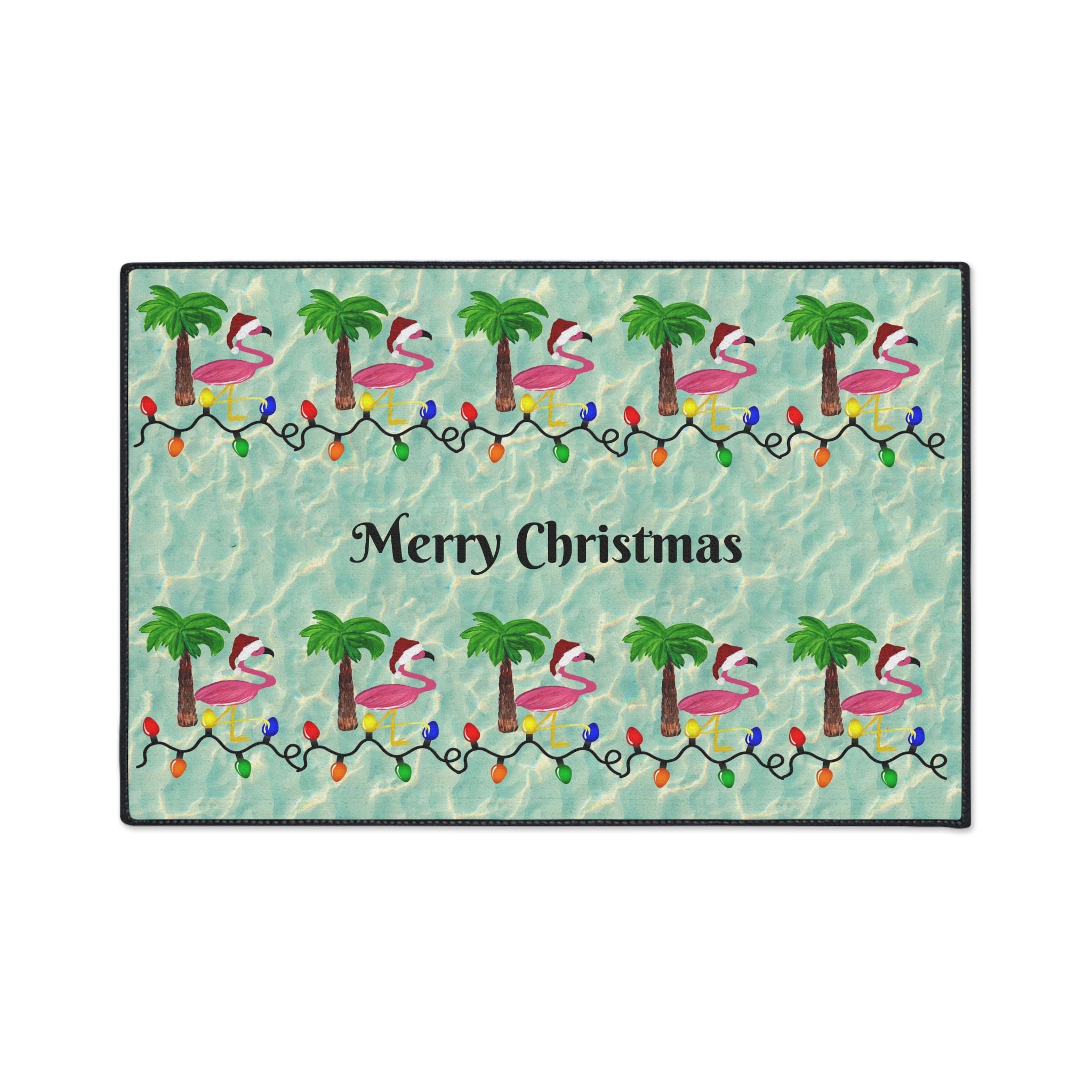Tropical Flamingo Christmas Floor Mat — Merry Christmas Poolside Doormat