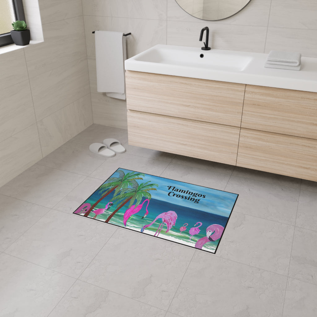 Flamingos Crossing Beach Mat — Heavy Duty Floor Mat