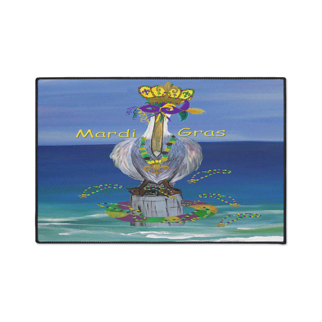 Mardi Gras Crowned Pelican Beach Heavy-Duty Floor Mat