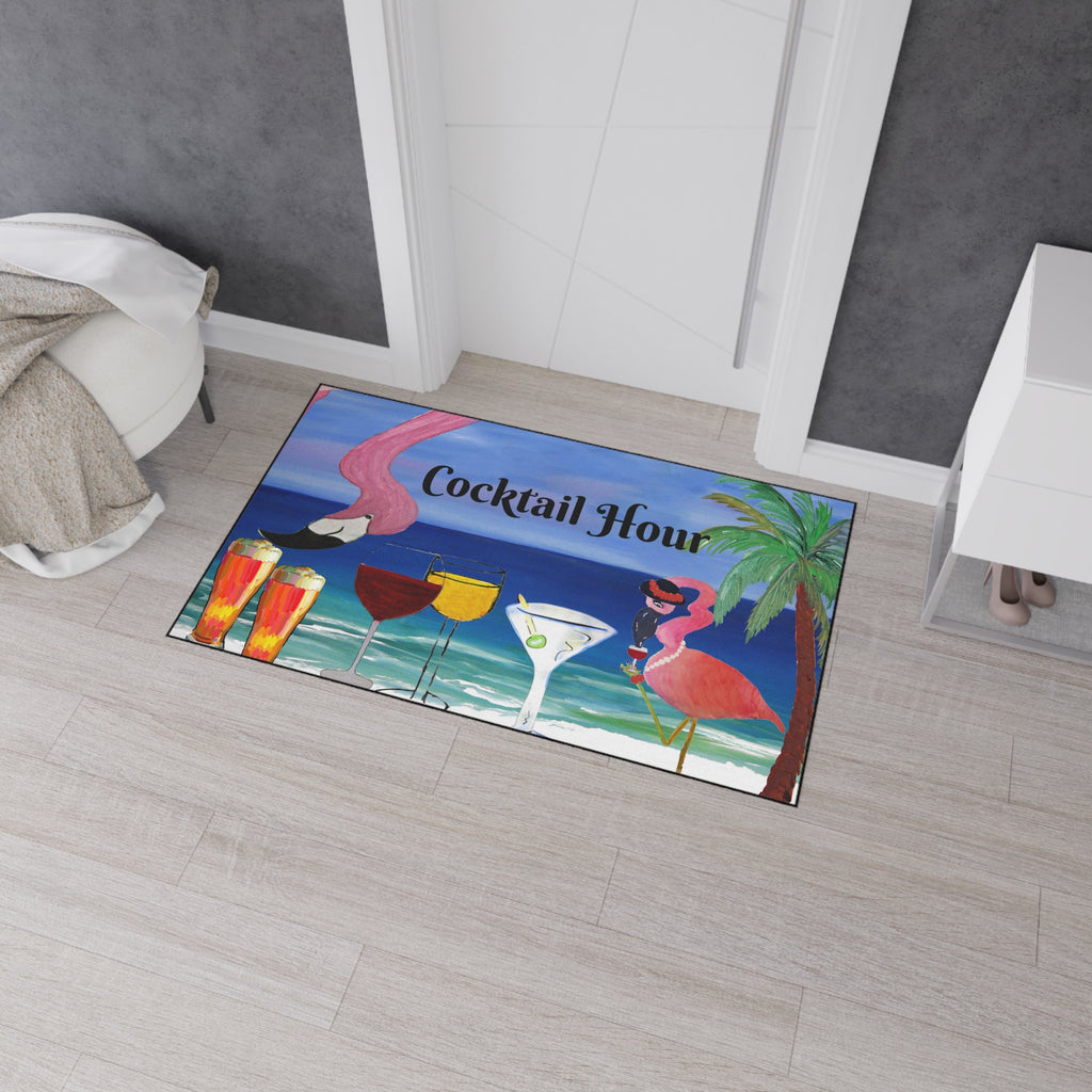 Cocktail Hour Flamingo Floor Mat — Tropical Beach Bar Welcome Mat