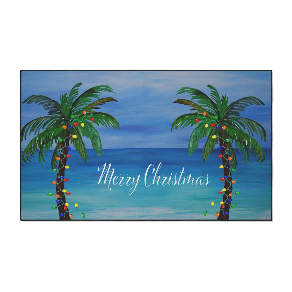 Merry Christmas Tropical Palm Doormat — Heavy Duty Holiday Floor Mat