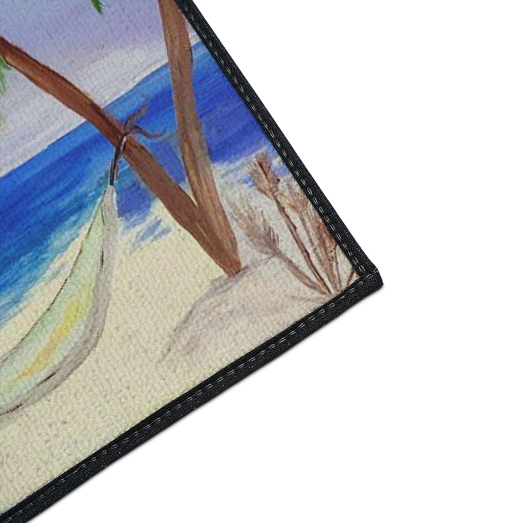 Beach Scene Heavy Duty Floor Mat — Tropical Hammock Palm Tree Doormat