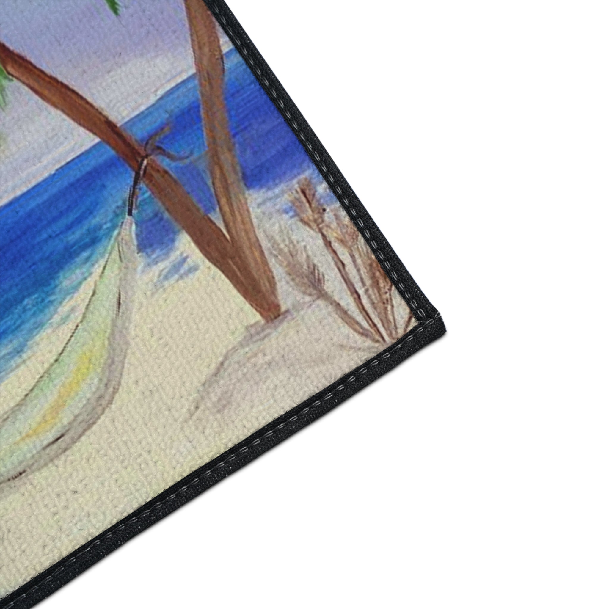 Beach Scene Heavy Duty Floor Mat — Tropical Hammock Palm Tree Doormat