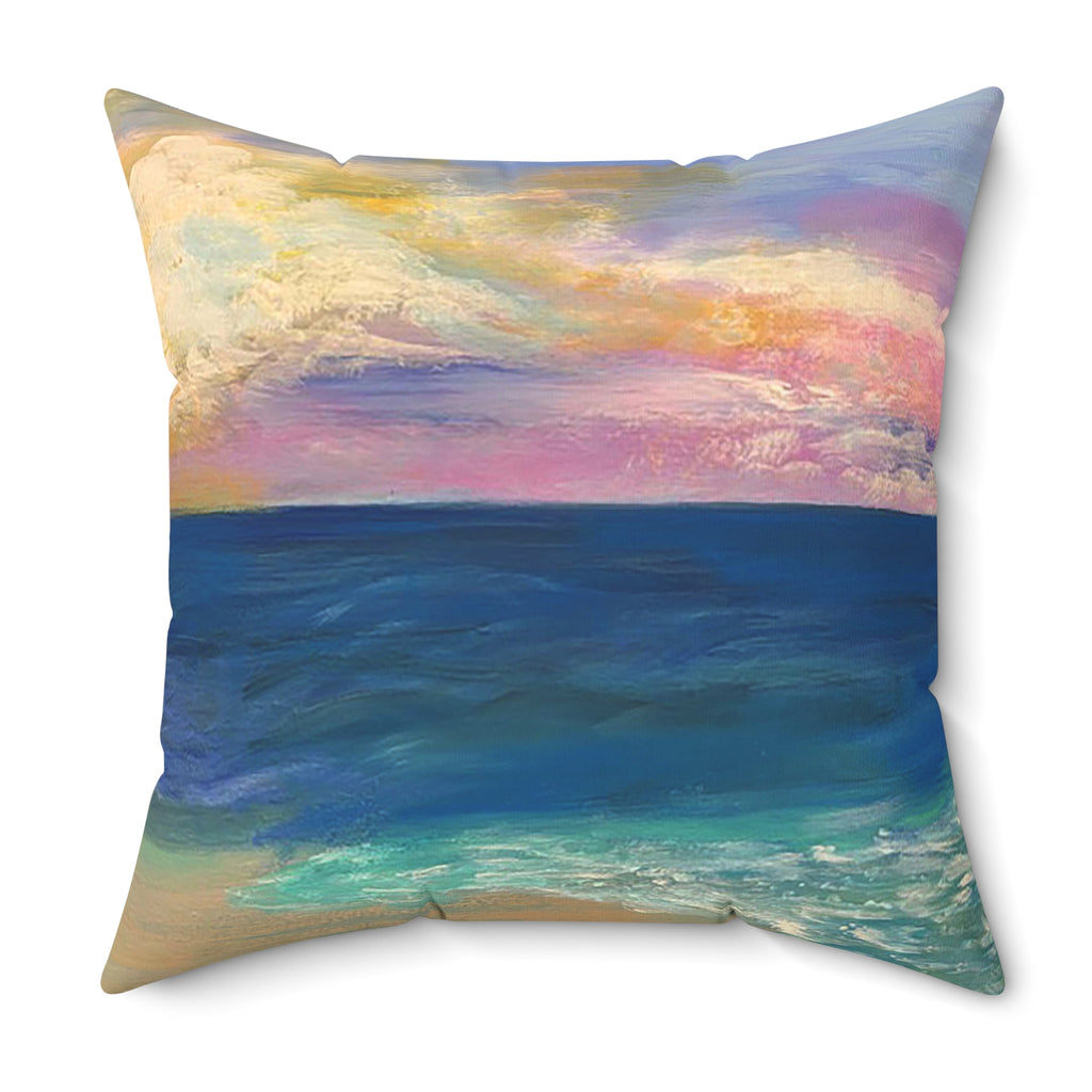 Coastal Sunset Pillow — Ocean Beach Art Square Throw Pillow