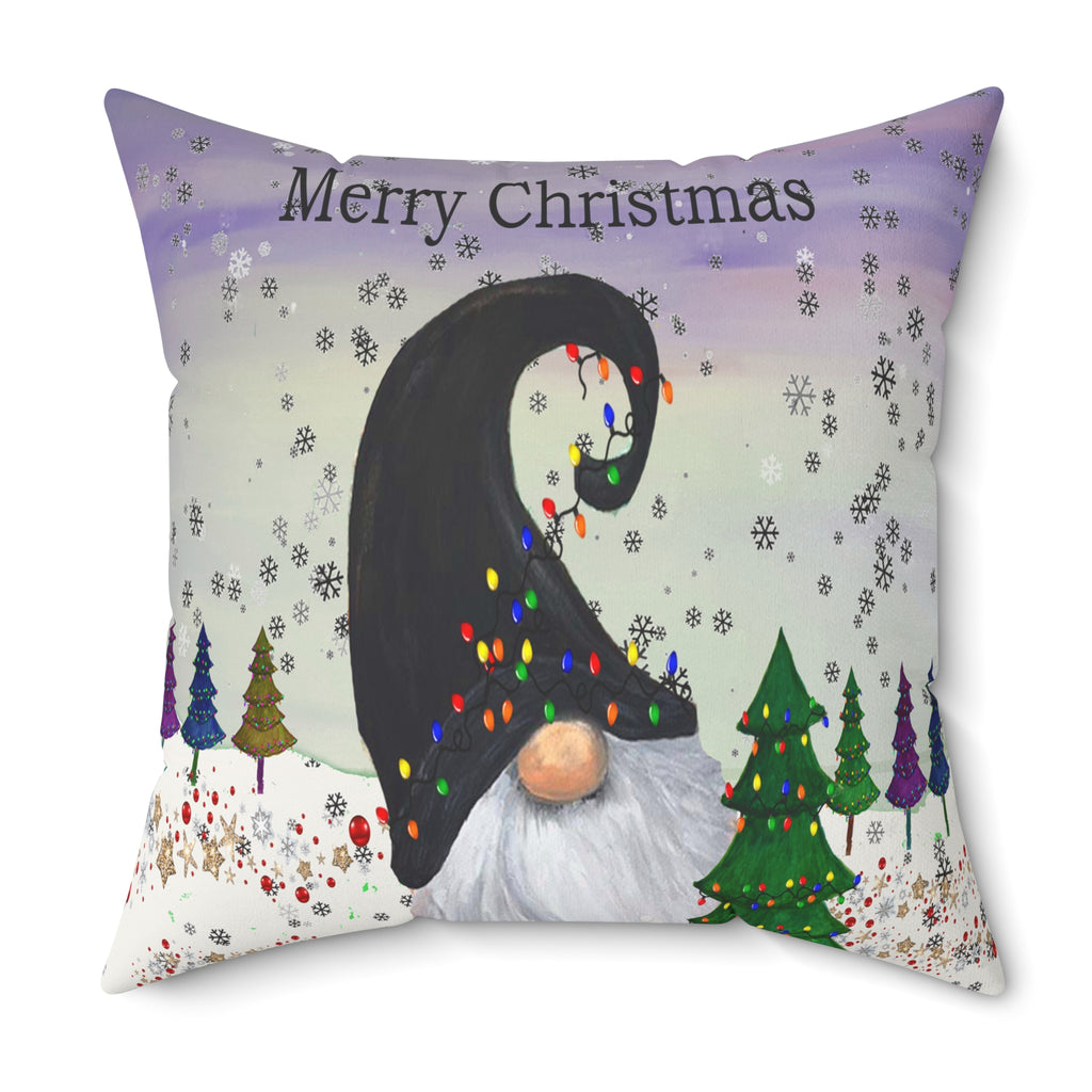 Merry Christmas Gnome Throw Pillow – Holiday Decorative Cushion with Festive Lights