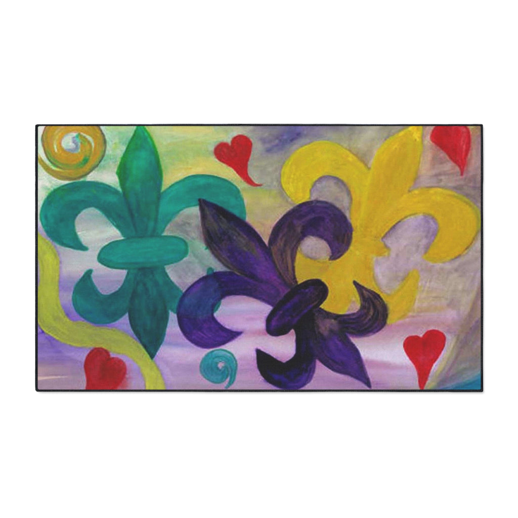 Mardi Gras Fleur-de-Lis Heavy Duty Floor Mat — Colorful Hearts & Fleur Design
