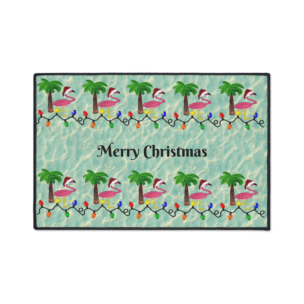 Tropical Flamingo Christmas Floor Mat — Merry Christmas Poolside Doormat